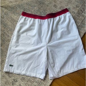Lacoste White Athletic Shorts with Red Trim